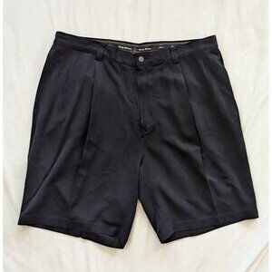 Tommy Bahama Shorts Mens 38 Black 100% Silk Pleated Chinos Lightweight Beach